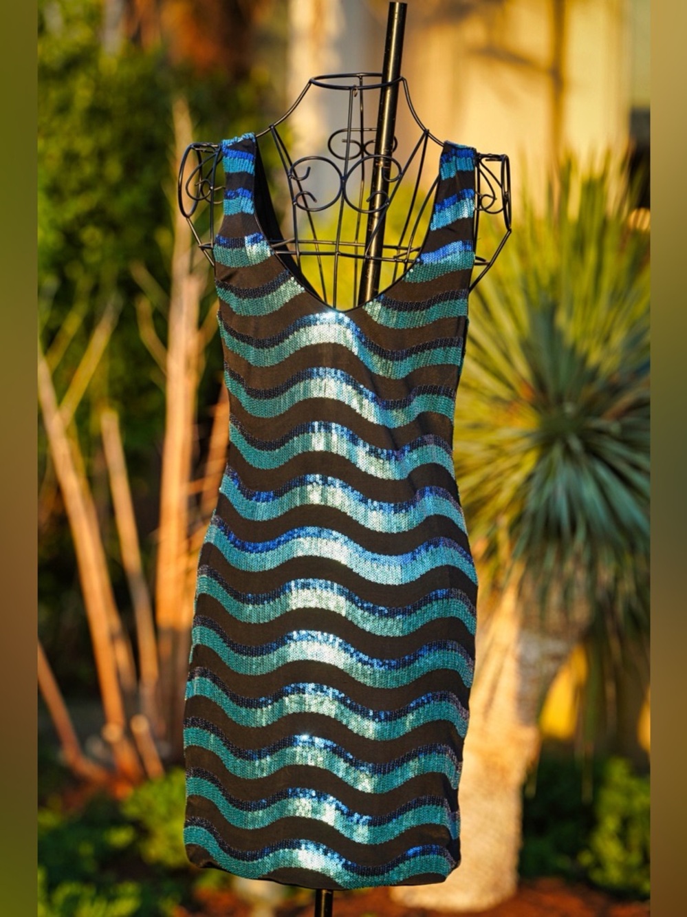 As You Wish Black & Turquoise Sequin Striped Mini Dress - Picture 9 of 9